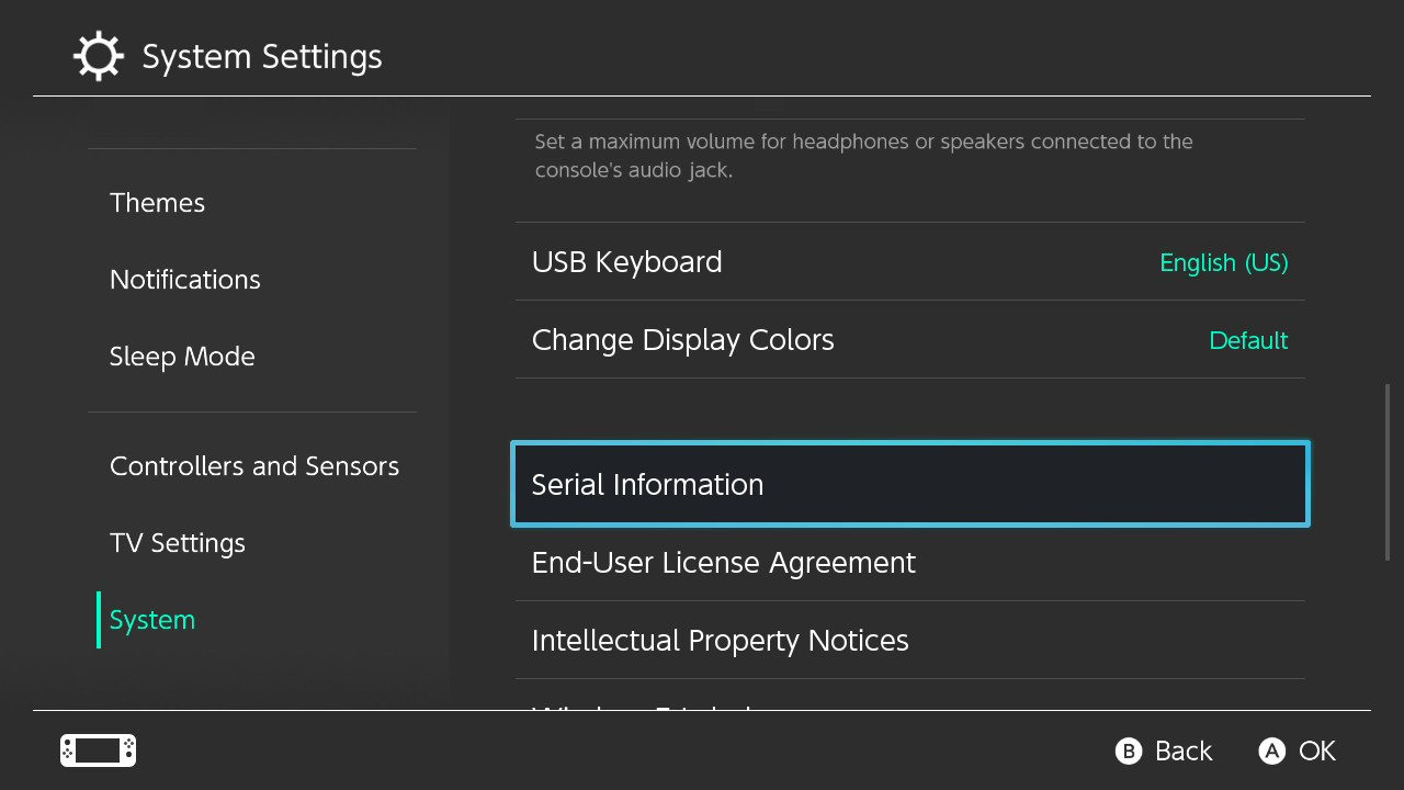 Visual for System Settings serial location